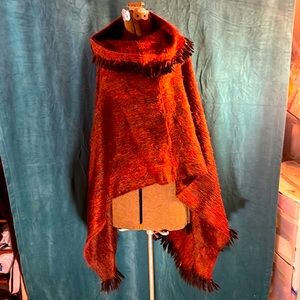 Gorgeous red, black and gold soft over the head shawl for any occasion.